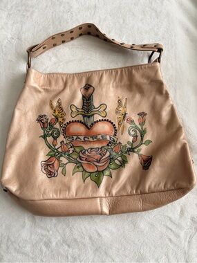 Tammi Lyn Leather Tattoo Heart Hobo Satchel